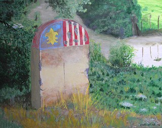 Saint Clair sur Epte, borne frontire peinture acrylique par Christine Beth  l'occasion de la clbration 