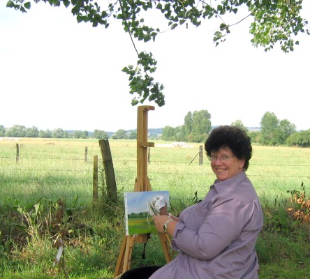 Marie, peinture sur le motif vallée de l'Epte, juillet 2006