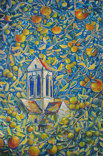 Eglise Van Gogh pommes d'Auvers sur Oise, peinture Pierre Marcel