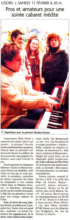 Pros et amateurs pour une soire cabaret indite. L'impartial, 2 fvrier 2006